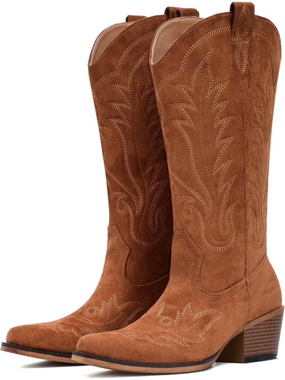 Women's Brown Western Mid Calf Cowgirl Boots with Embroidered, Summer Fall